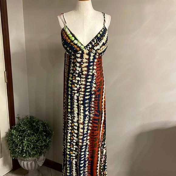 Vertigo Paris colorful tie dye stripe sundress bohemian DEEP OPEN BACK sz XL - Picture 1 of 12